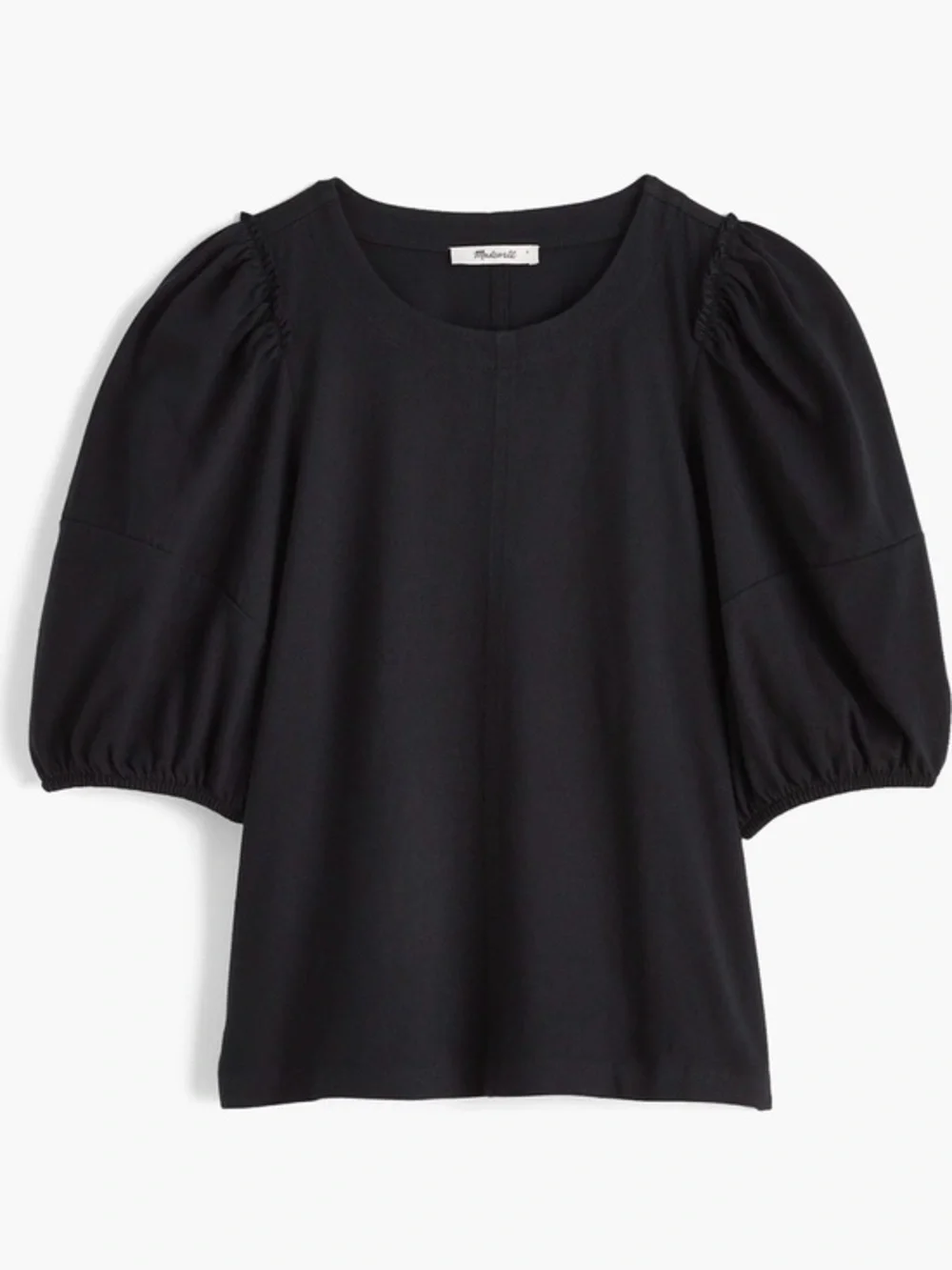 MADEWELL Black Puff-Sleeve Round-Neck Blouse